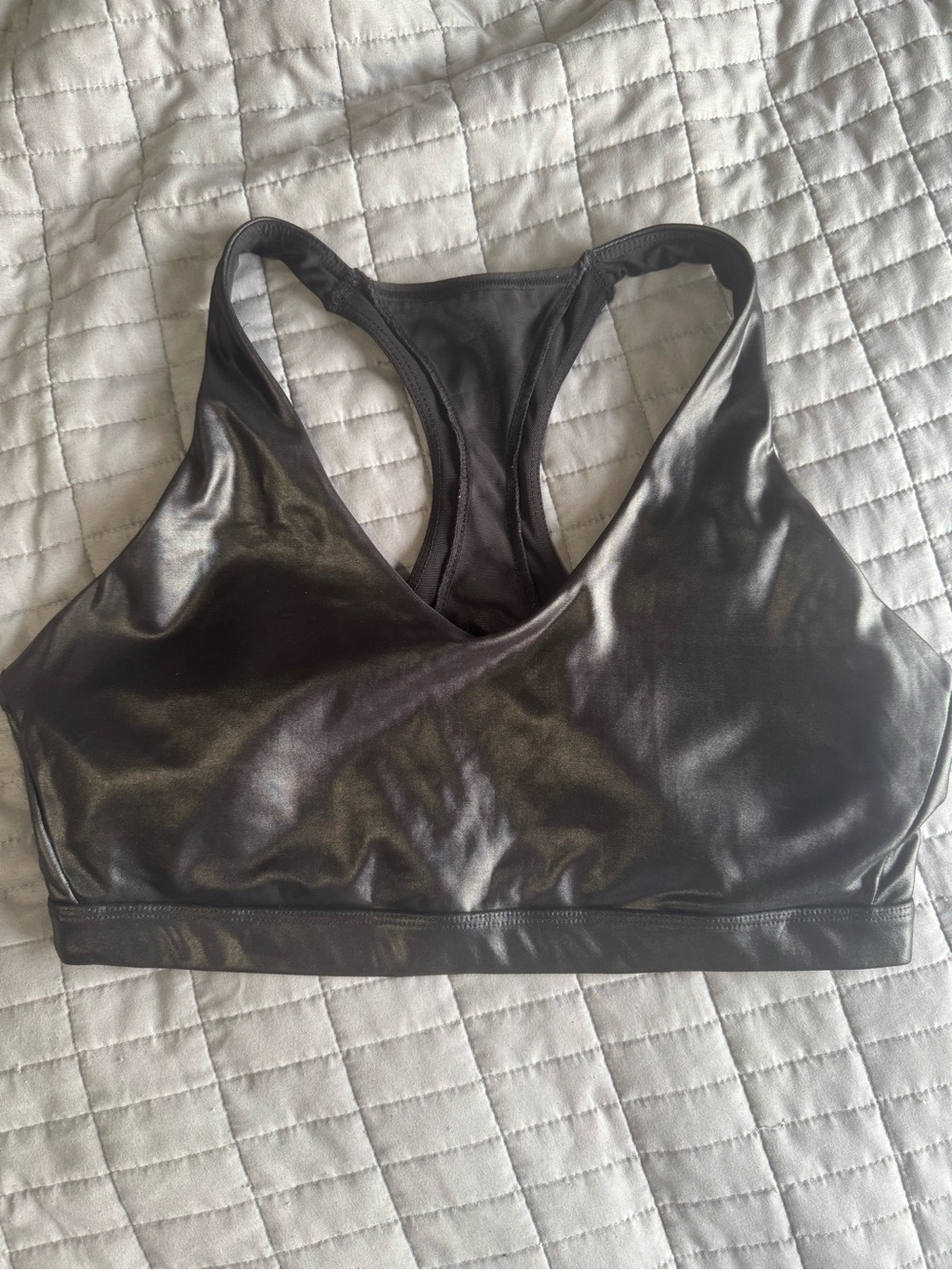 Black Faux-Leather Racerback Sports Bra